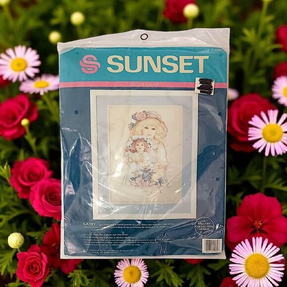 Vintage Little Girl Crewel Kit SUNSET Jan Hagara CATHY Holding A Doll Cottage‎ - Picture 13 of 16